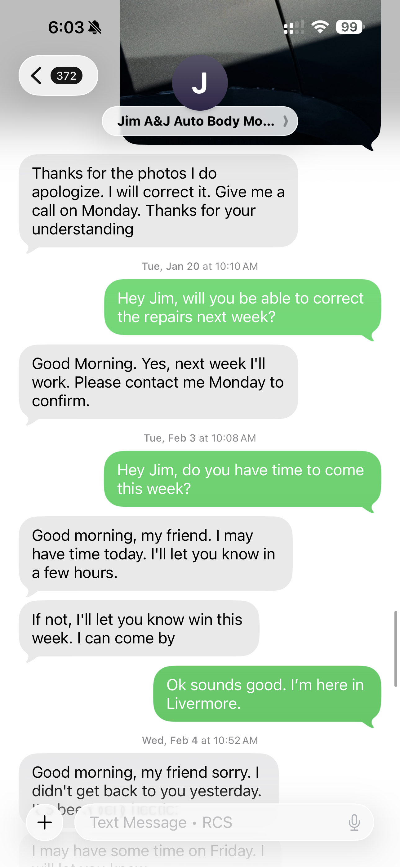 Redacted record: Scheduling discussion for corrective work