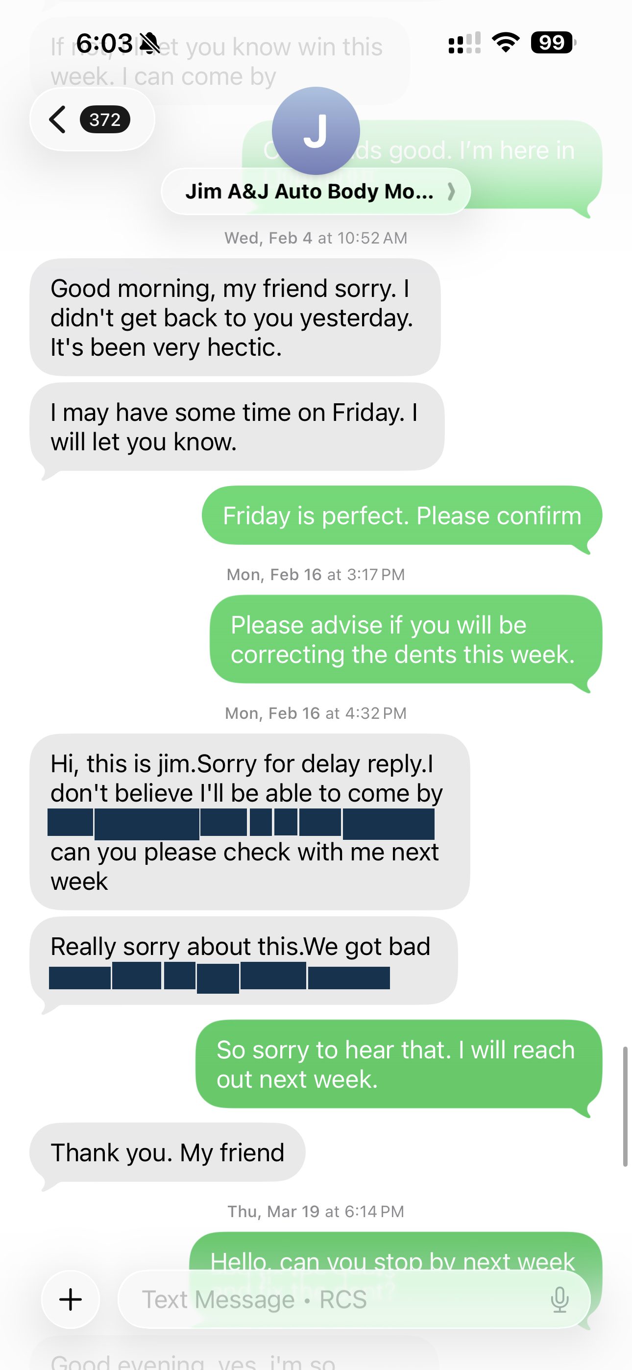Redacted record: Later attempts to arrange a return visit