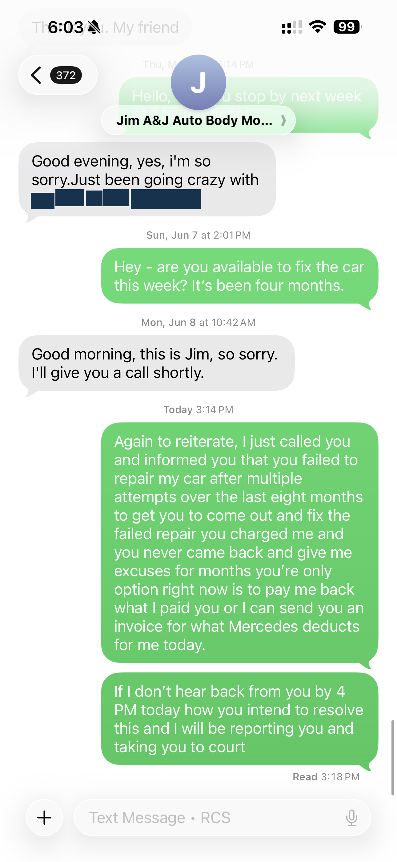 Redacted record: Final documented request for repayment